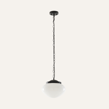 Aurelia white glass schoolhouse pendant light in Black, unlit product view