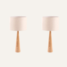 Faunus Natural Solid Wood Table Lamp Set of 2 — natural wood base with beige linen shade, Archiology