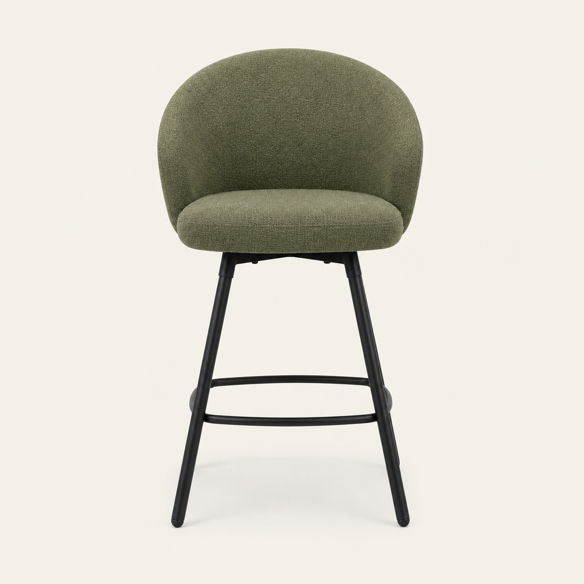 Sereni olive upholstered swivel counter stool with 26 inch seat height and footrest