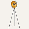 Spoon Tripod Floor Lamp 63" — matte black steel tripod base with gold-accented articulating shade, Archiology