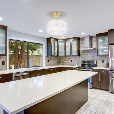 Evelyn Semi-Flush Mount installed in modern kitchen – industrial ceiling light – Archiology