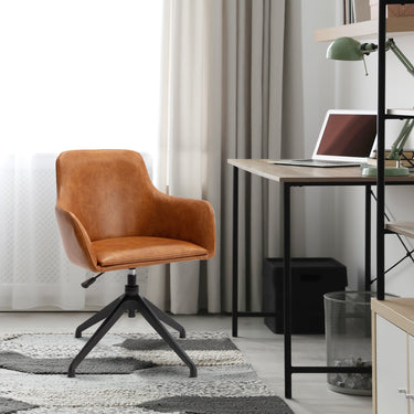 Archiology Riley Office Chair, brown, with matte black base, full side view in a professional workspace setting.