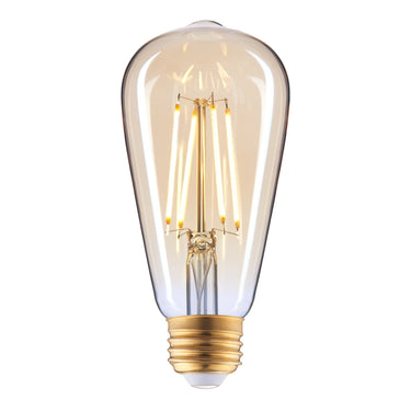 Stylat ST64 LED Bulbs (6-pack) — clear glass champagne-shape showing visible amber filament, E26 standard base